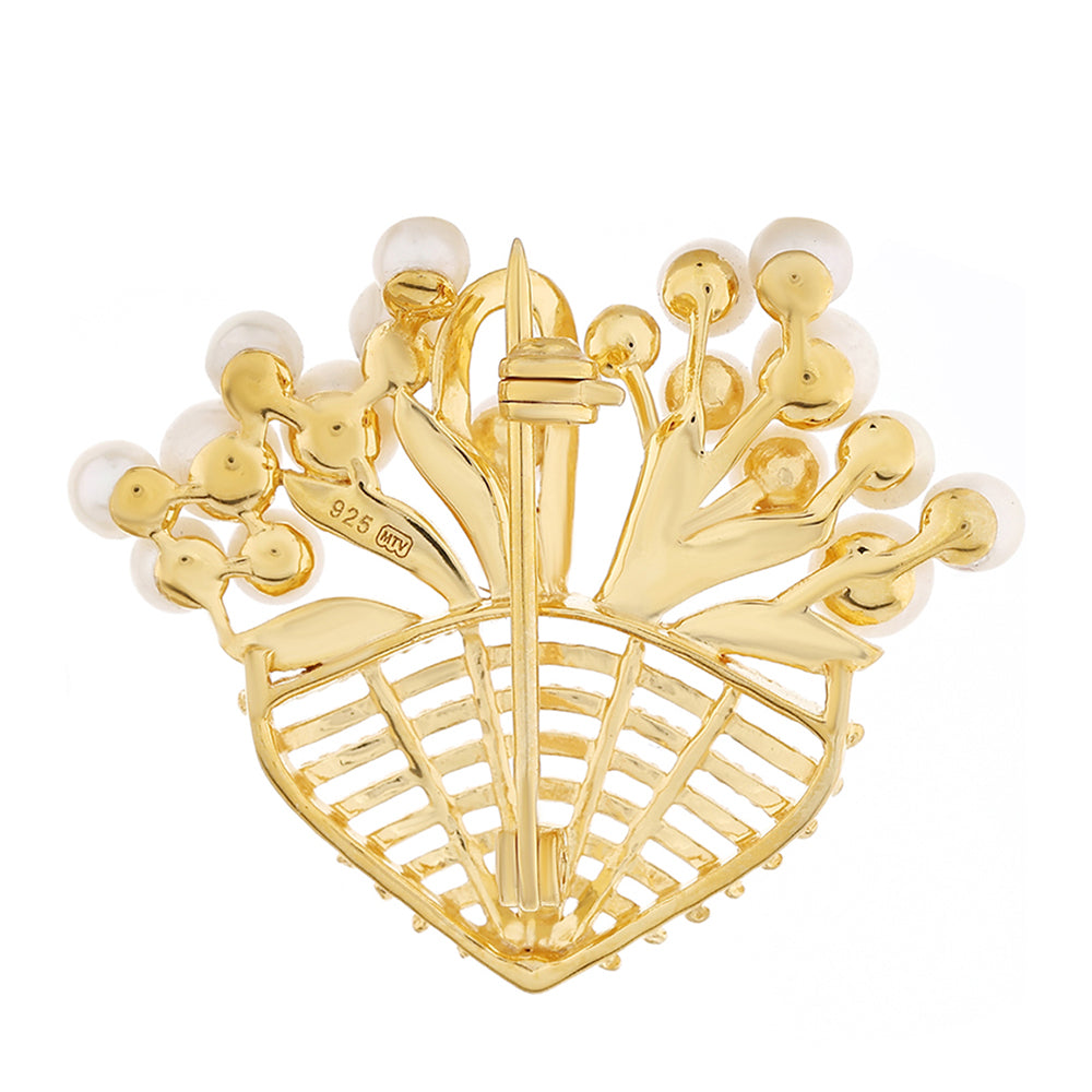 Pozlátený Strieborný Brošňa s Barokovou Sladkovodnou Kultivovanou Perlou 2 