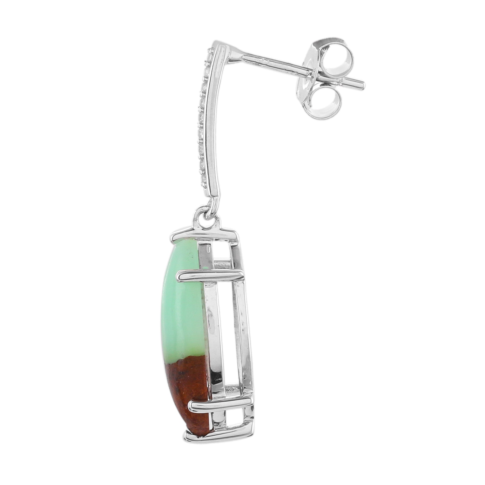 Strieborné Náušnice s Mätovým Chrysoprasom a Prírodným Zirkonom 2 