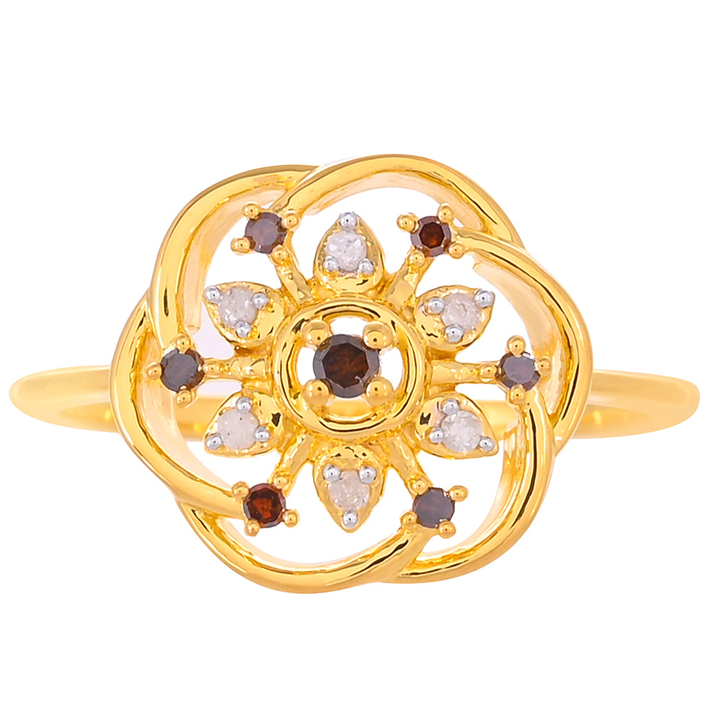 Pozlátený Strieborný Prsteň s Červeným Diamantom a Bielym Diamantom