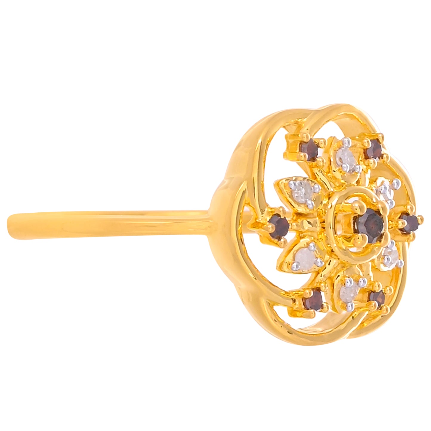 Pozlátený Strieborný Prsteň s Červeným Diamantom a Bielym Diamantom