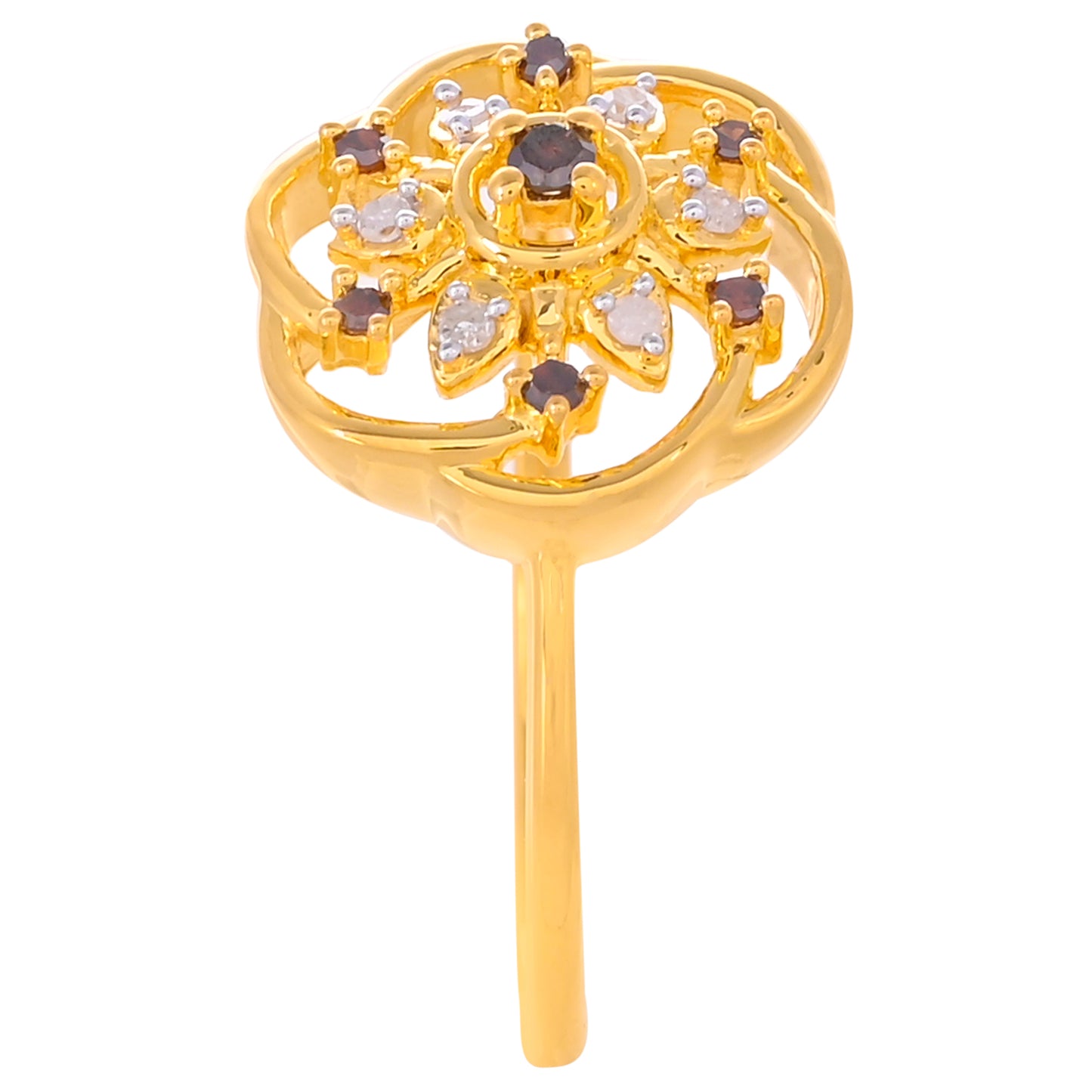 Pozlátený Strieborný Prsteň s Červeným Diamantom a Bielym Diamantom