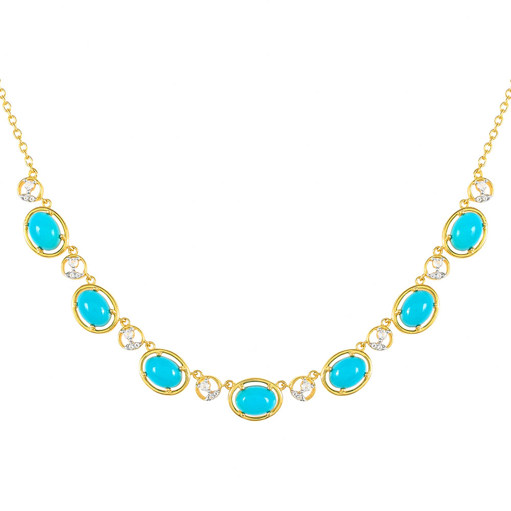 Pozlátený Strieborný Náhrdelník s so Sleeping Beauty Tyrkysom a Bielym Topásom