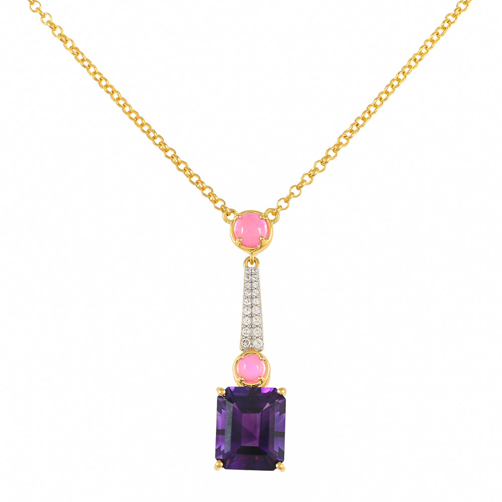 Pozlátený Strieborný Náhrdelník s Marockým Ametystom a Etiópskym Neonovoružovým Opálom 1 