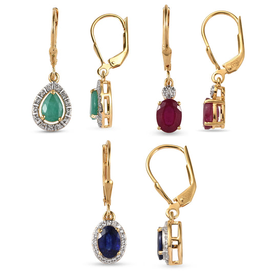 Pozlátené Strieborné Sada s Thajským Rubínom a Brazílskym Smaragdom ( Náušnice )