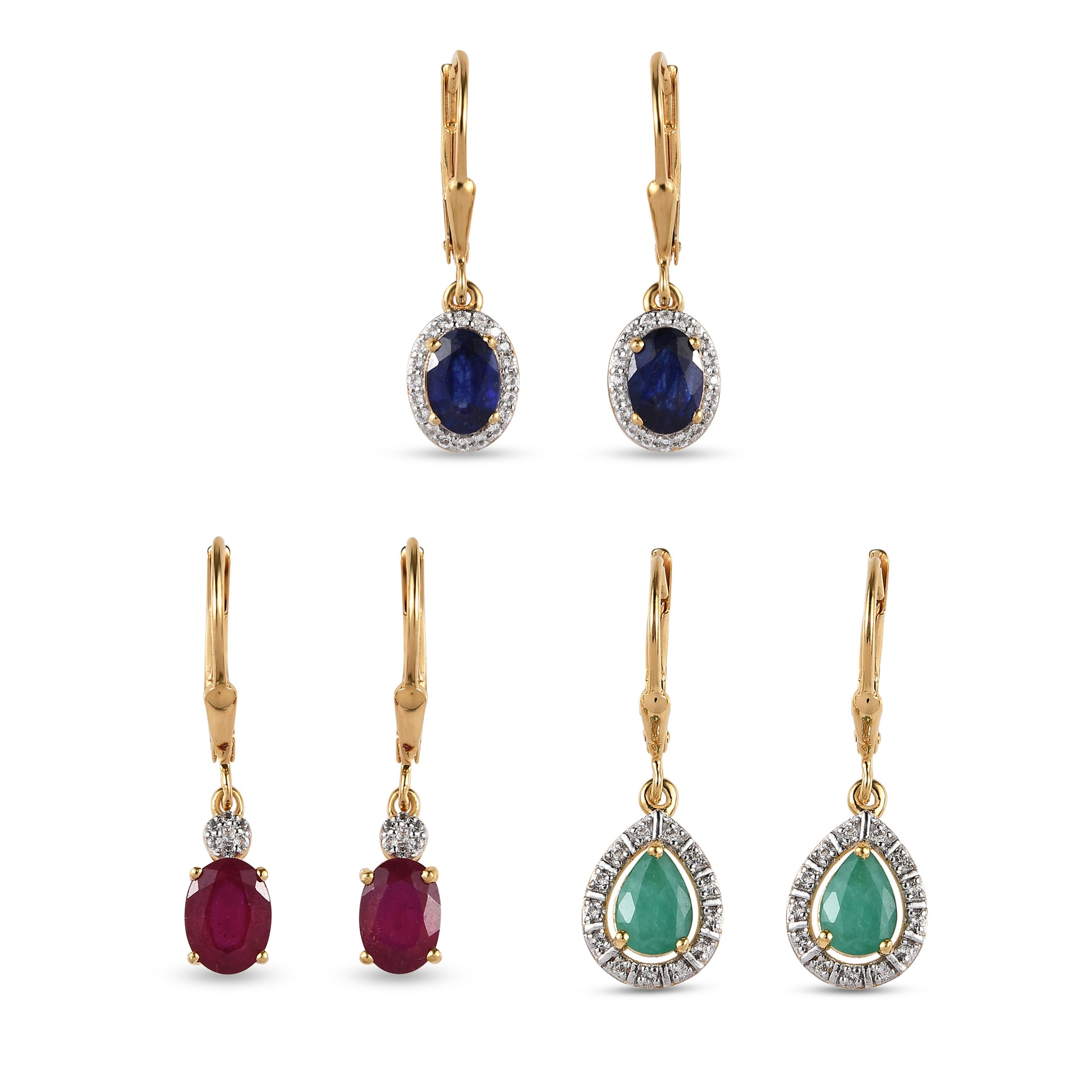 Pozlátené Strieborné Sada s Thajským Rubínom a Brazílskym Smaragdom ( Náušnice ) 2 