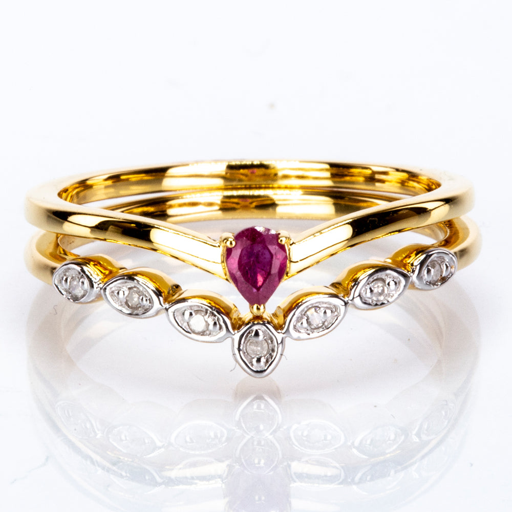 Pozlátené Strieborné Sada s Thajským Rubínom a Bielym Diamantom ( Prsteň ) 2 
