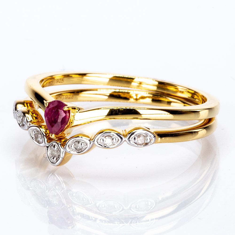 Pozlátené Strieborné Sada s Thajským Rubínom a Bielym Diamantom ( Prsteň ) 4 