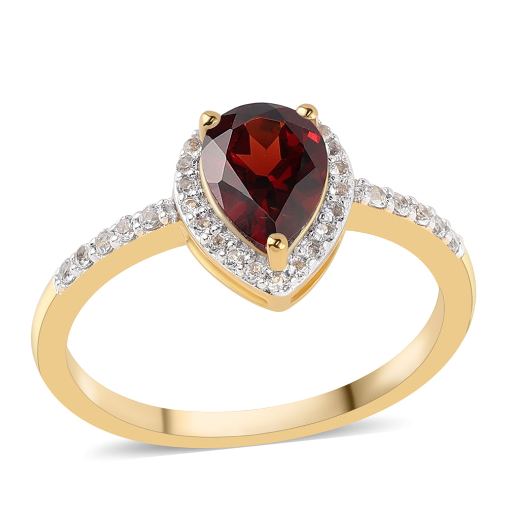 Pozlátený Strieborný Prsteň s Bartonským Granátom a Bielym Topásom 1 
