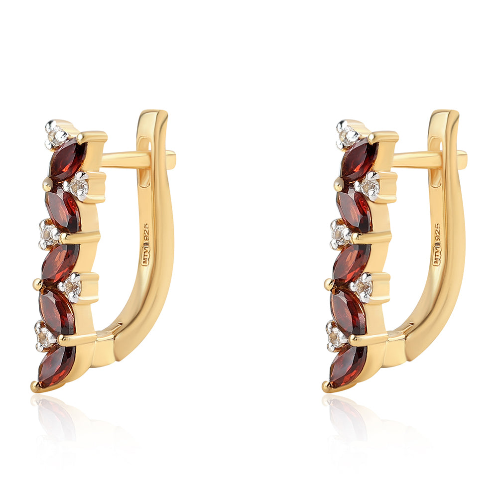 Pozlátené Strieborné Náušnice s Bartonským Granátom a Bielym Topásom 2 