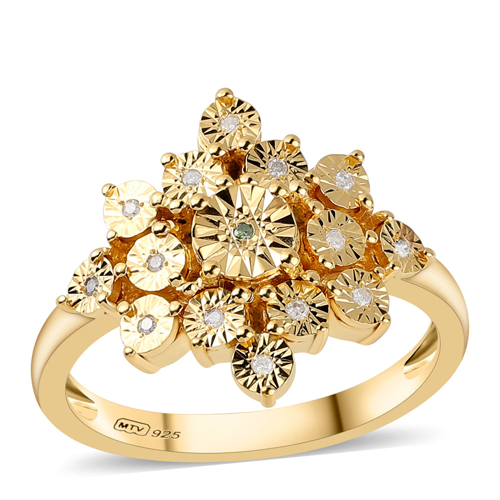 Pozlátený Strieborný Prsteň s so Zeleným Diamantom a Bielym Diamantom