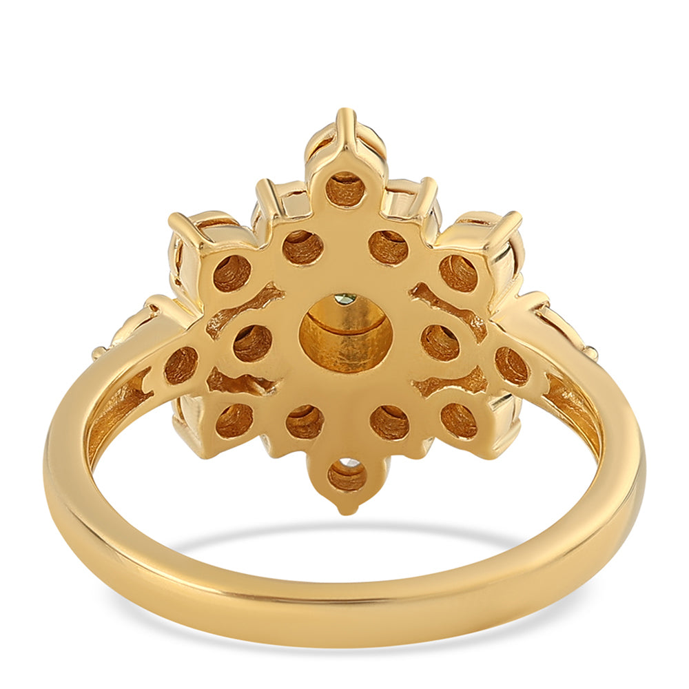 Pozlátený Strieborný Prsteň s so Zeleným Diamantom a Bielym Diamantom