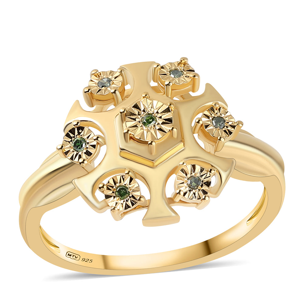 Pozlátený Strieborný Prsteň s so Zeleným Diamantom
