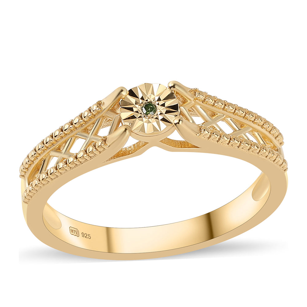 Pozlátený Strieborný Prsteň s so Zeleným Diamantom 1 