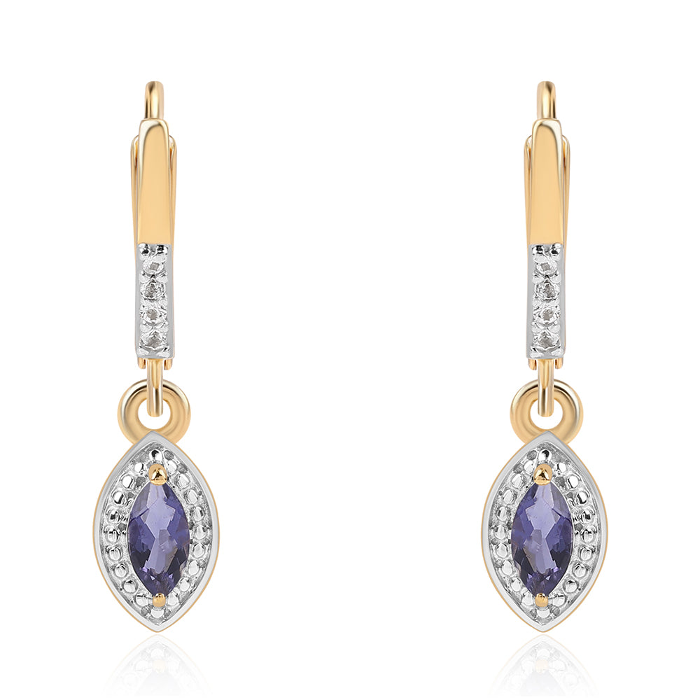 Pozlátené Strieborné Náušnice s Iolitom a Bielym Topásom 1 