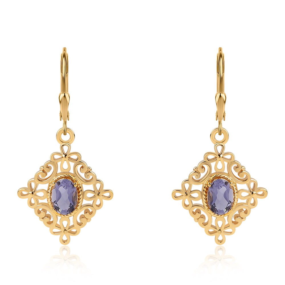 Pozlátené Strieborné Náušnice s Iolitom