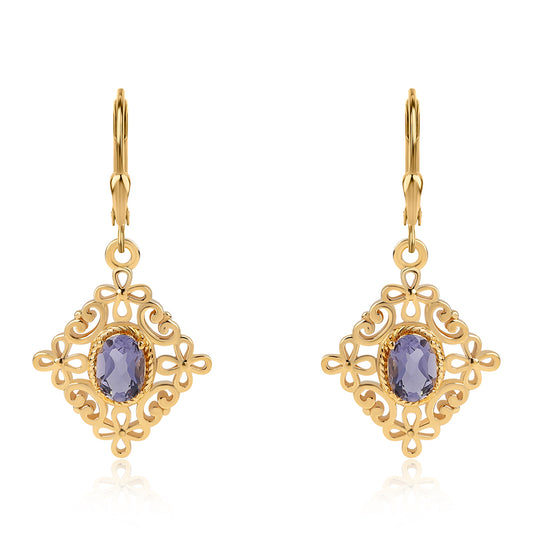 Pozlátené Strieborné Náušnice s Iolitom