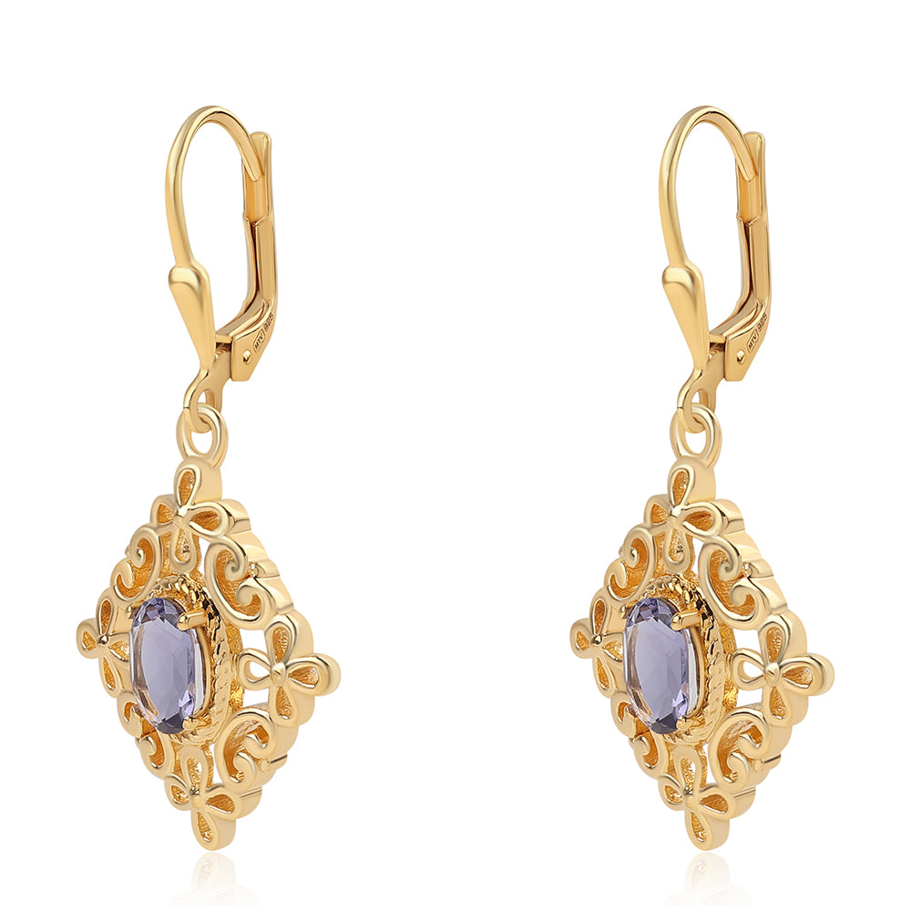 Pozlátené Strieborné Náušnice s Iolitom