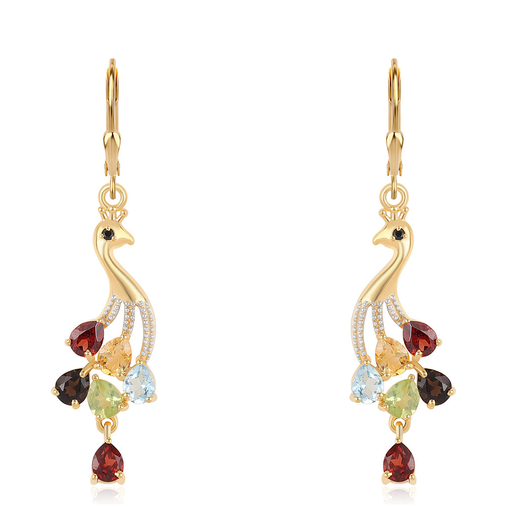 Pozlátené Strieborné Náušnice s Červeným Granátom a Olivínom 1 