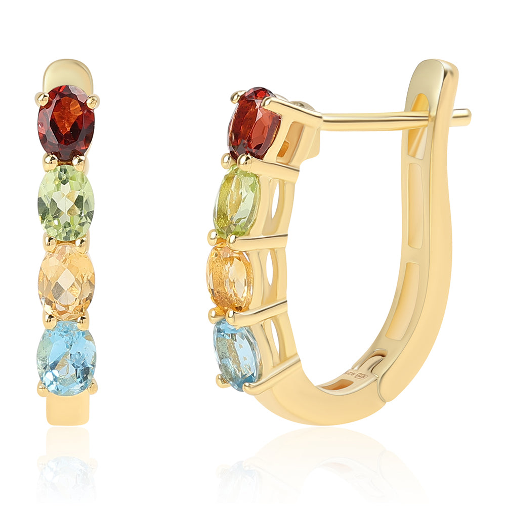 Pozlátené Strieborné Náušnice s Červeným Granátom a Citrínom 1 