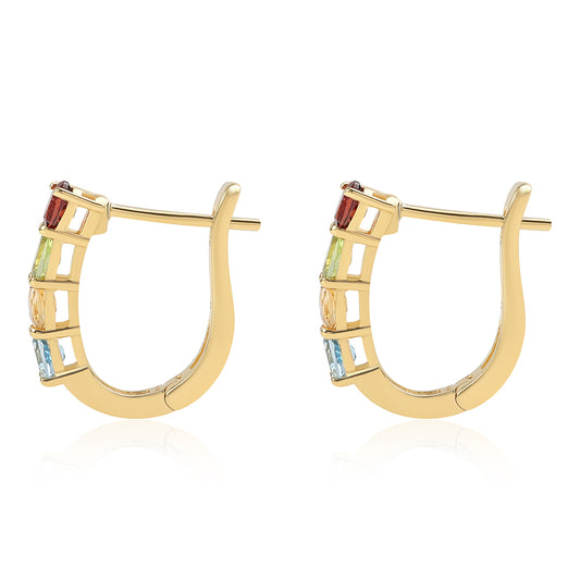 Pozlátené Strieborné Náušnice s Červeným Granátom a Citrínom