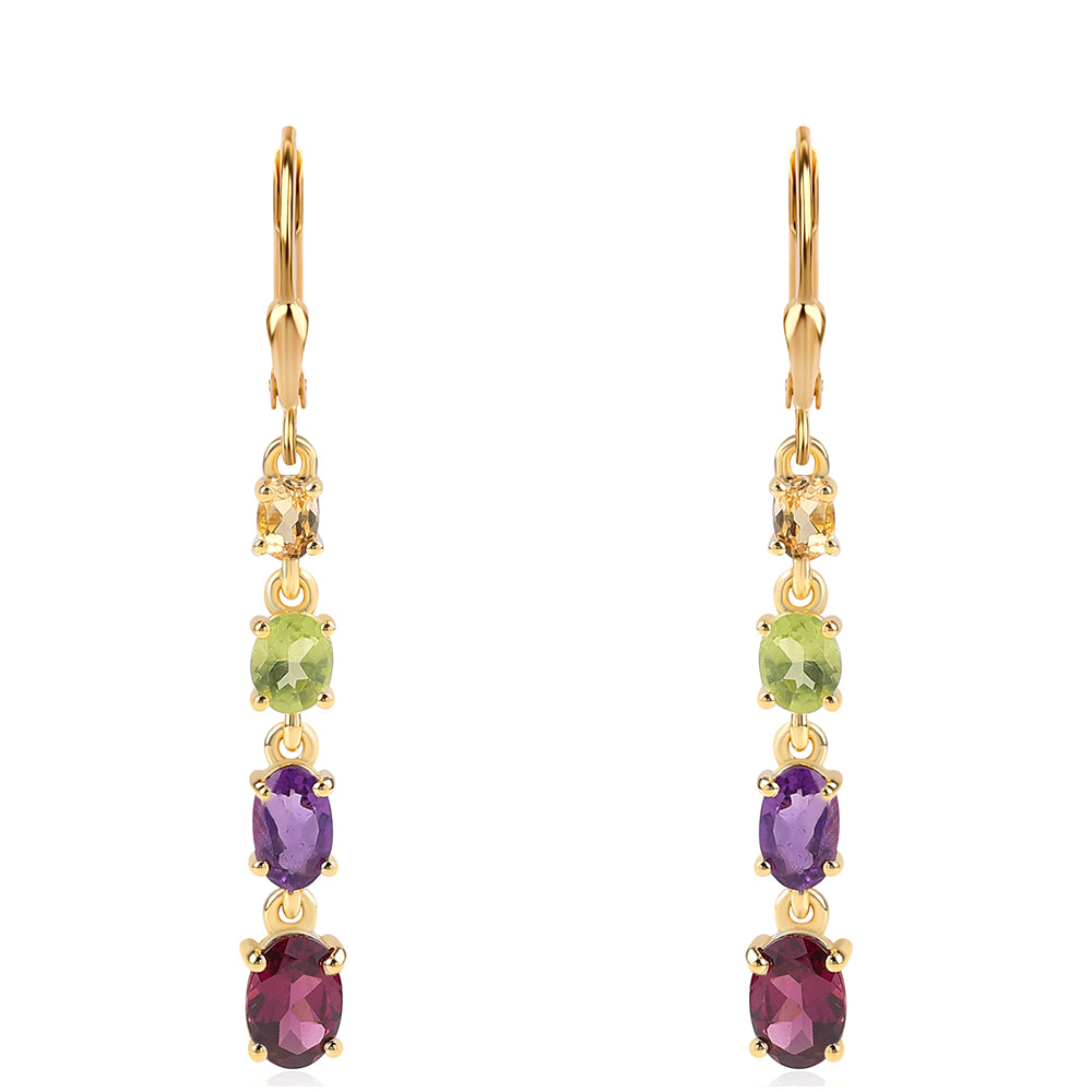 Pozlátené Strieborné Náušnice s Africkým Ametystom a Olivínom 3 