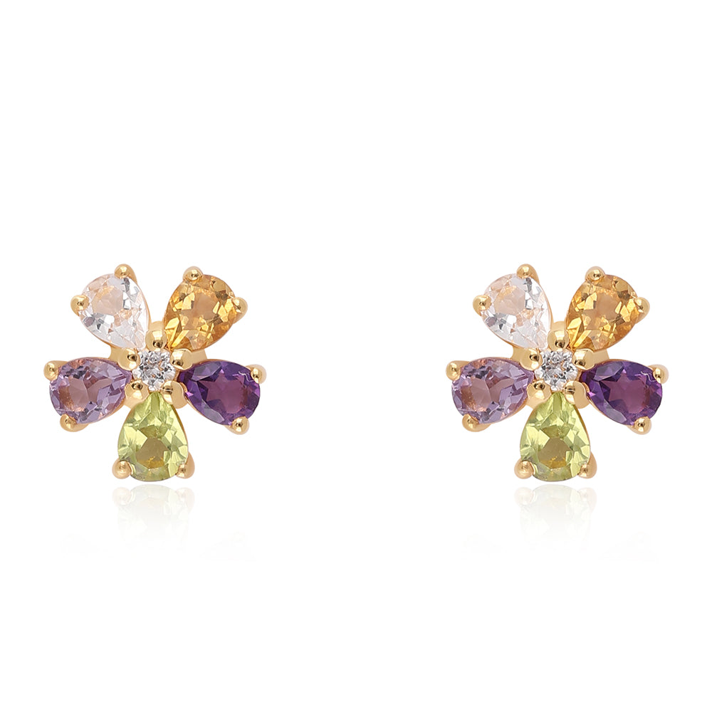 Pozlátené Strieborné Náušnice s Rose De France Ametystom a Olivínom 1 