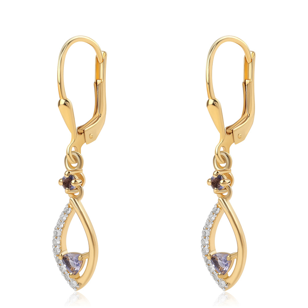 Pozlátené Strieborné Náušnice s Iolitom a Bielym Topásom