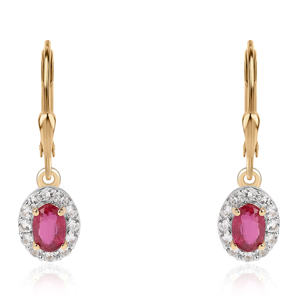 Pozlátené Strieborné Náušnice s Mozambickým Rubínom a Bielym Topásom 2 