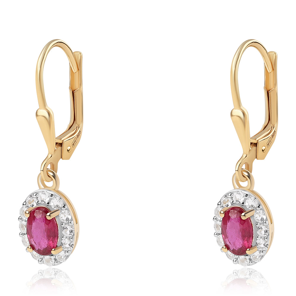 Pozlátené Strieborné Náušnice s Mozambickým Rubínom a Bielym Topásom 1 