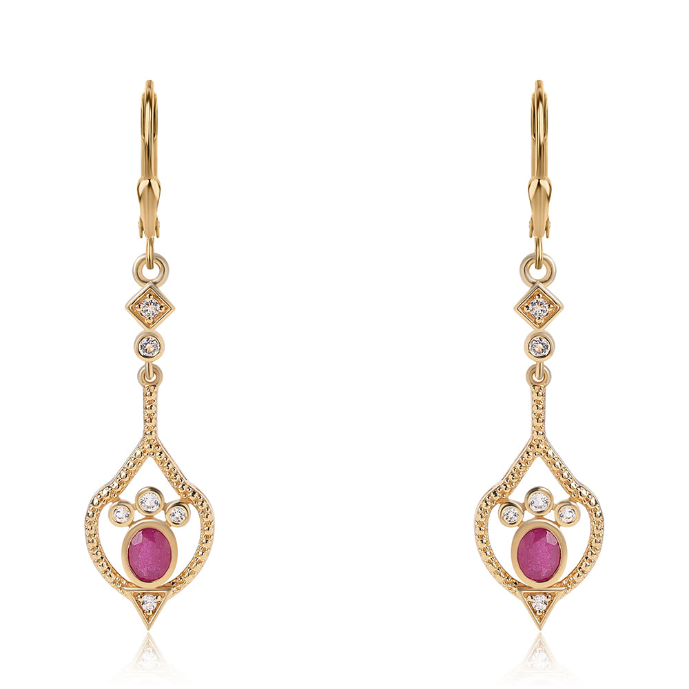 Pozlátené Strieborné Náušnice s Mozambickým Rubínom a Bielym Topásom