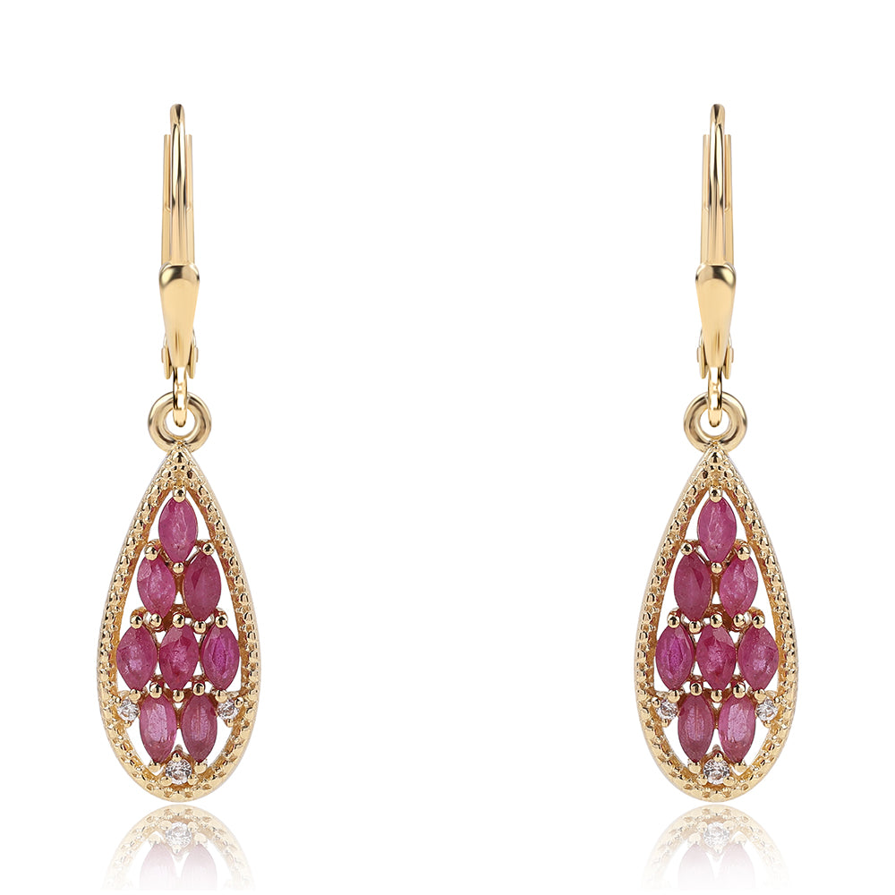 Pozlátené Strieborné Náušnice s Mozambickým Rubínom a Bielym Topásom