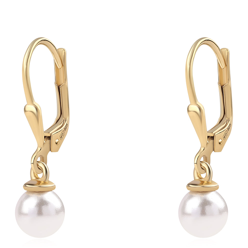 Pozlátené Strieborné Náušnice s Bielou Sladkovodnou Perlou 1 