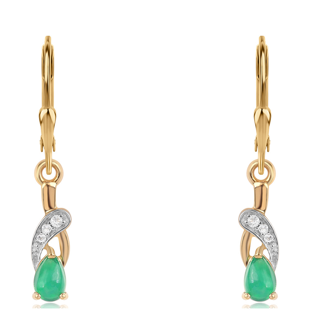 Pozlátené Strieborné Náušnice s so Zeleným Etiópskym Opálom z Lega Dembi a Bielym Topásom 2 