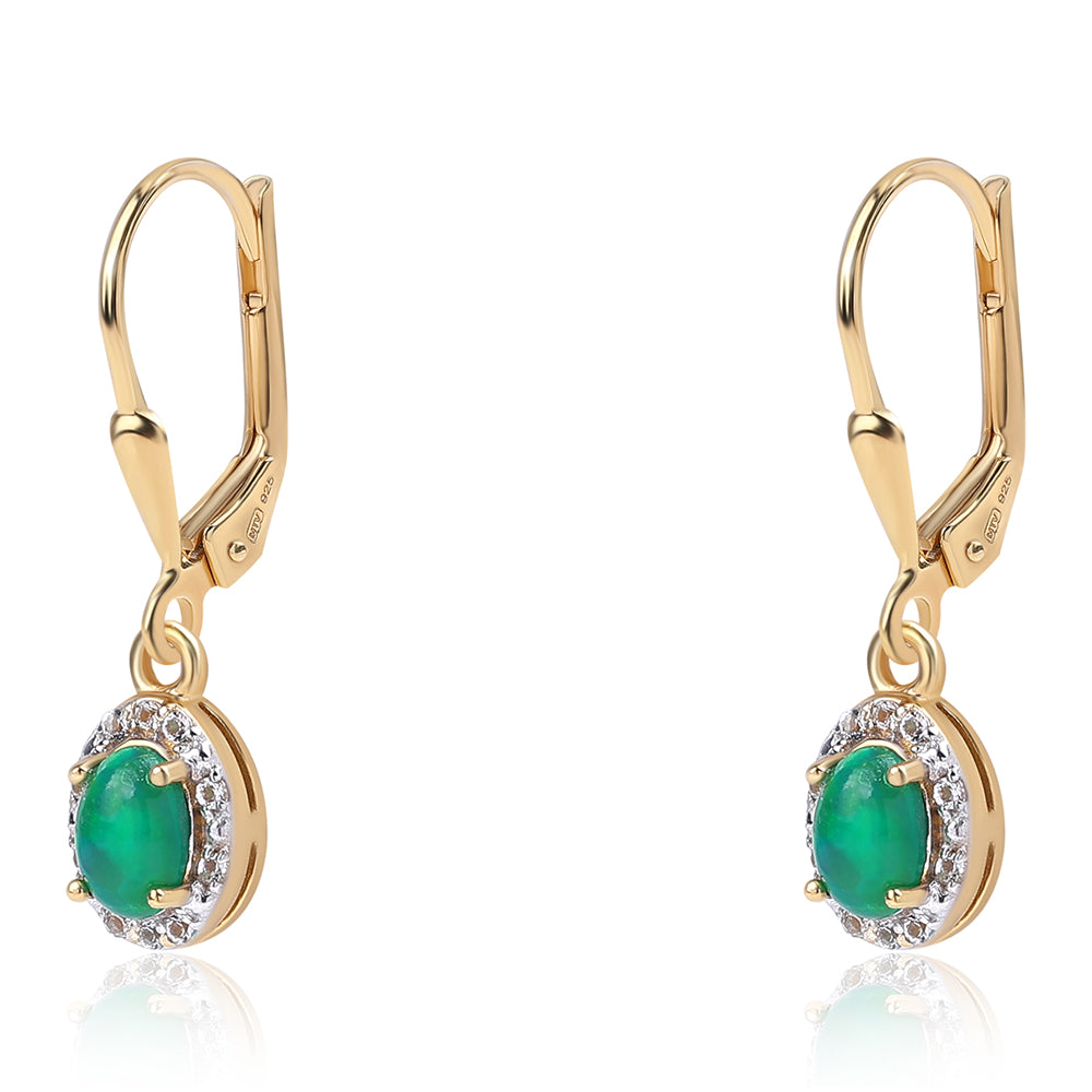 Pozlátené Strieborné Náušnice s so Zeleným Etiópskym Opálom z Lega Dembi a Bielym Topásom