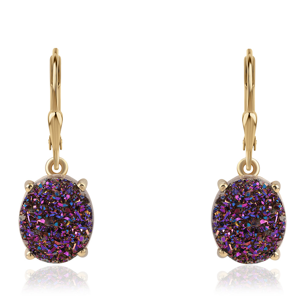 Pozlátené Strieborné Náušnice s Fialovou Drusy