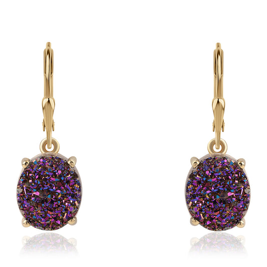 Pozlátené Strieborné Náušnice s Fialovou Drusy