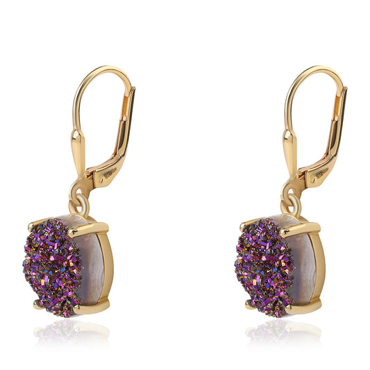 Pozlátené Strieborné Náušnice s Fialovou Drusy