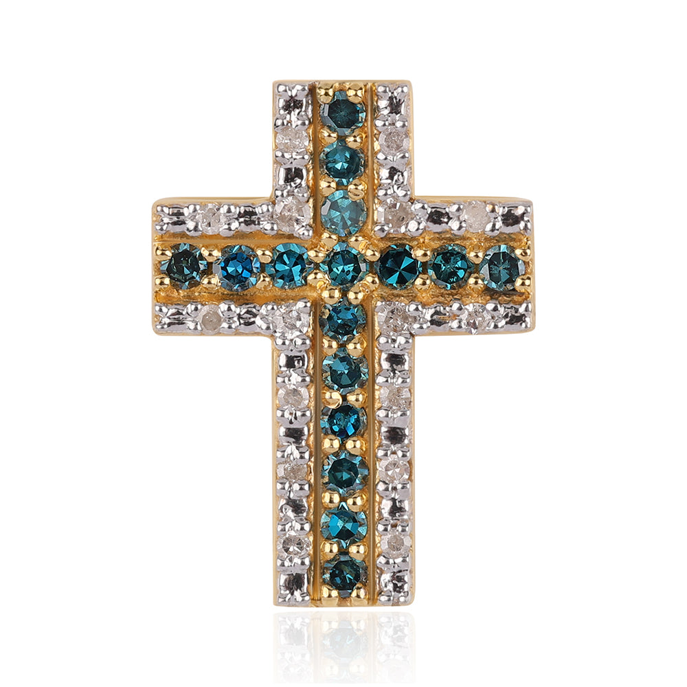 Kríž Pozlátený Strieborný Prívesok s Modrým Diamantom a Bielym Diamantom 1 