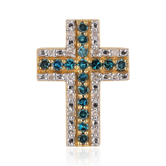 Kríž Pozlátený Strieborný Prívesok s Modrým Diamantom a Bielym Diamantom