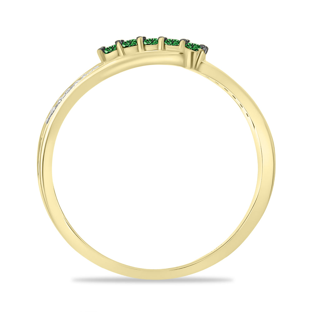 Pozlátený Strieborný Prsteň s so Zeleným Diamantom a Bielym Diamantom 2 