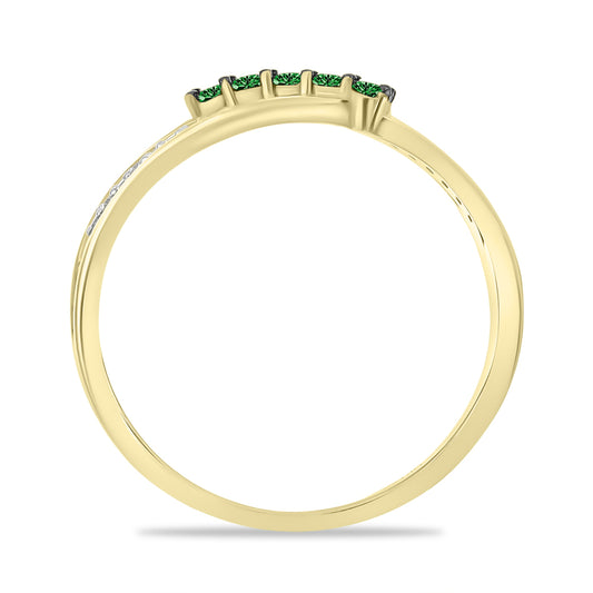 Pozlátený Strieborný Prsteň s so Zeleným Diamantom a Bielym Diamantom