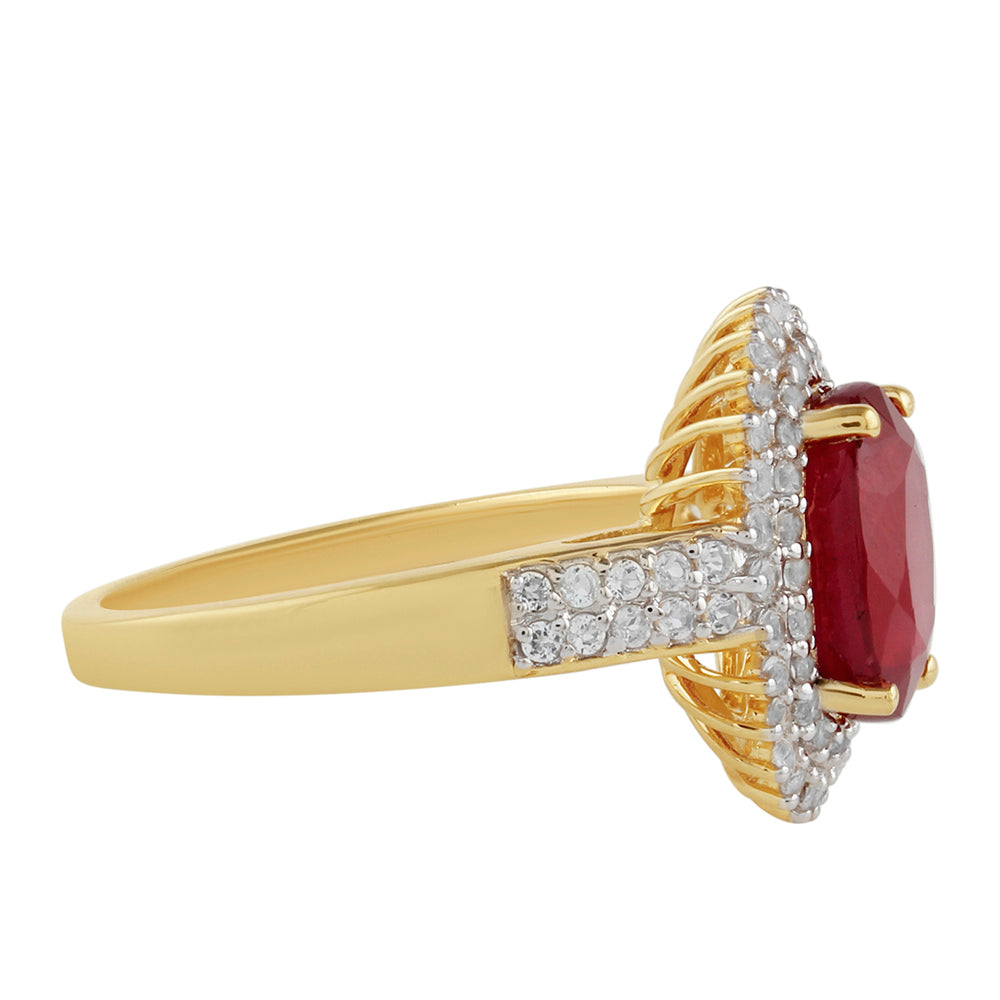 Pozlátený Strieborný Prsteň s Thajským Rubínom a Bielym Topásom 2 