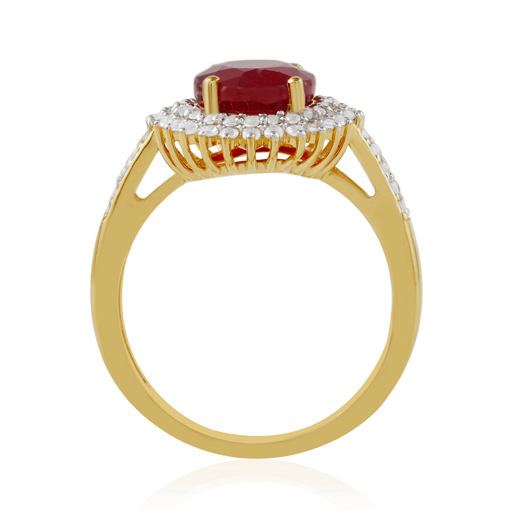 Pozlátený Strieborný Prsteň s Thajským Rubínom a Bielym Topásom 4 