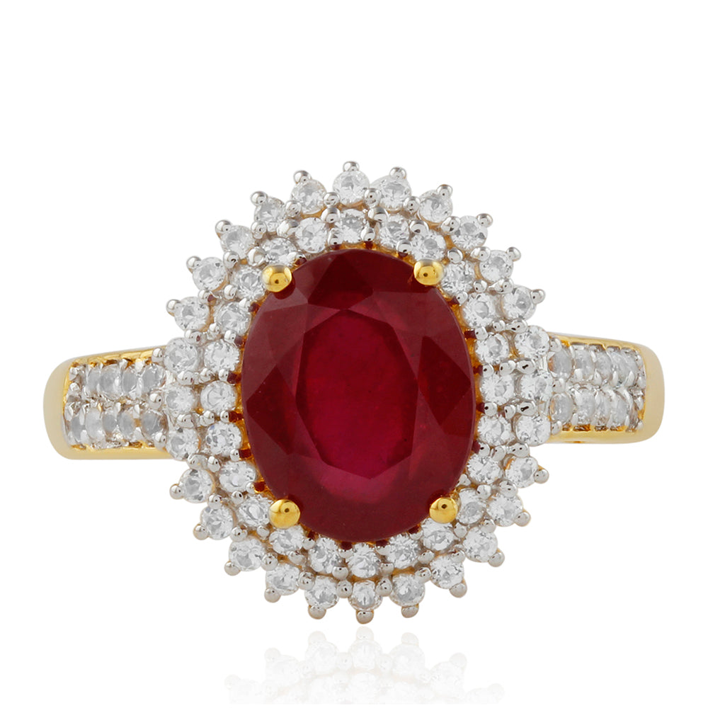 Pozlátený Strieborný Prsteň s Thajským Rubínom a Bielym Topásom 1 