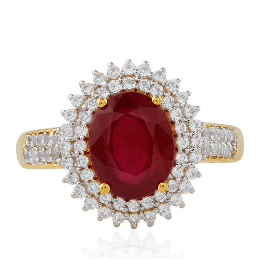 Pozlátený Strieborný Prsteň s Thajským Rubínom a Bielym Topásom