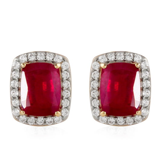 Zlaté Náušnice s Madagaskarským Rubínom a Bielym Zirkónom