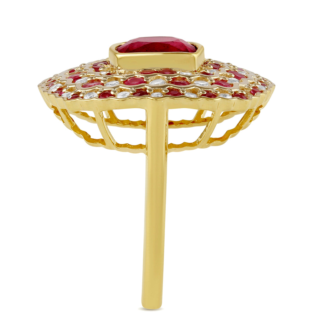 Pozlátený Strieborný Prsteň s Thajským Rubínom a Bielym Topásom