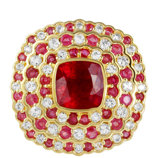 Pozlátený Strieborný Prsteň s Thajským Rubínom a Bielym Topásom