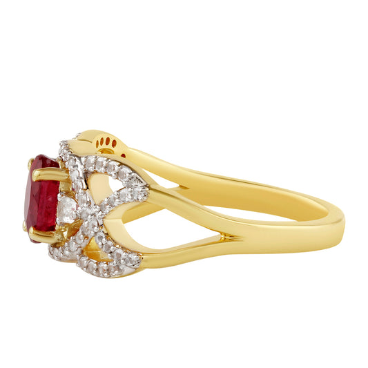 Pozlátený Strieborný Prsteň s Thajským Rubínom a Bielym Topásom