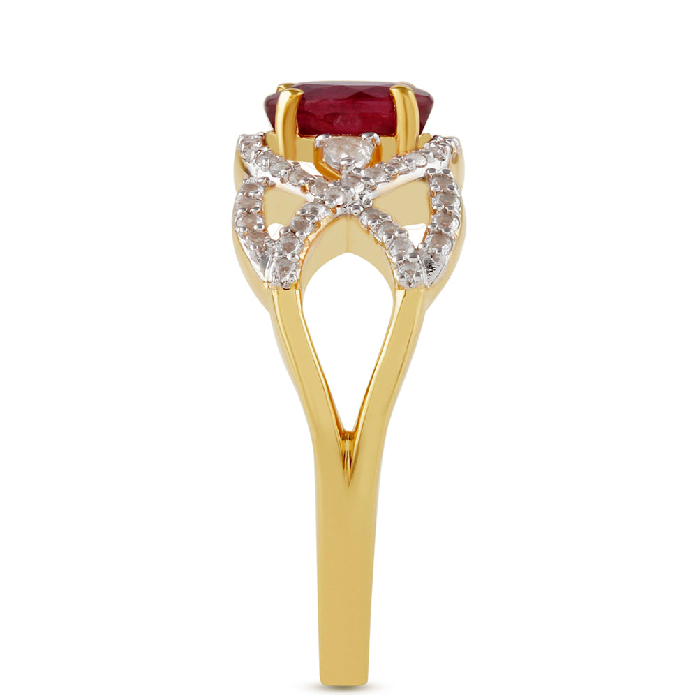 Pozlátený Strieborný Prsteň s Thajským Rubínom a Bielym Topásom 3 